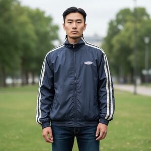 Vintage ROOKY USA Navy Blue White Stripe Athletic Gear Track‎ Jacket XXL - NEW